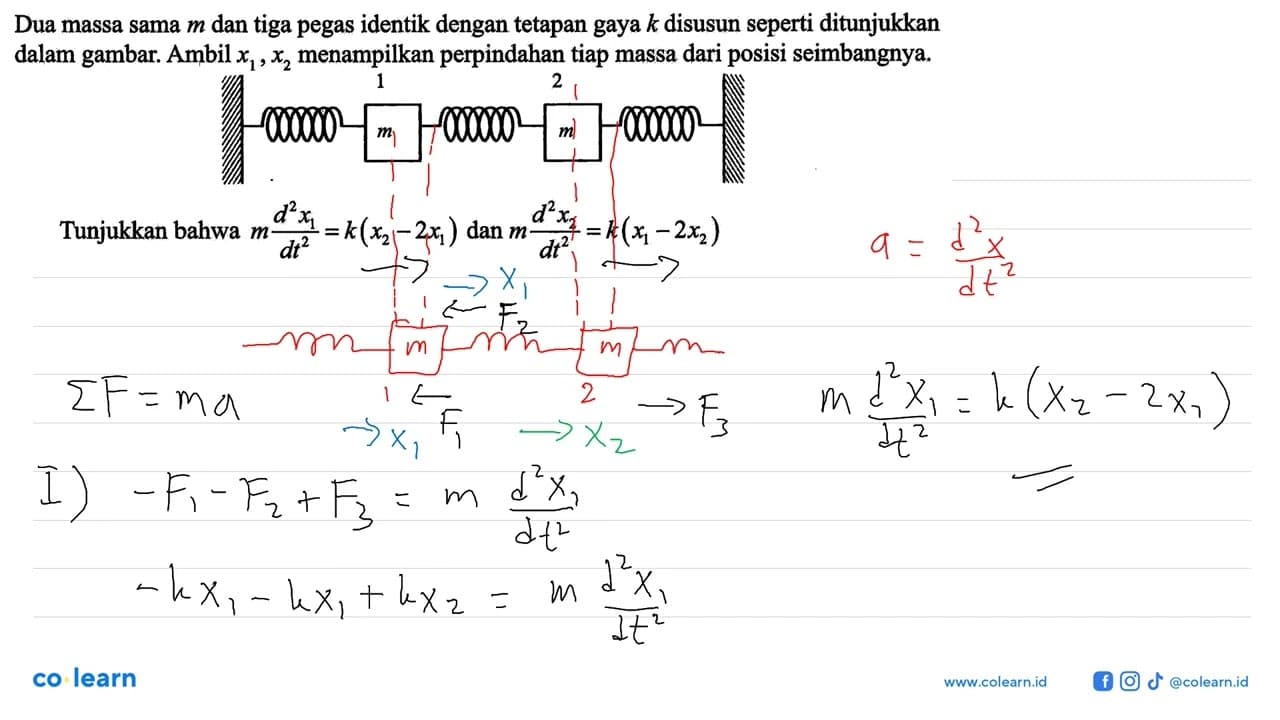 Dua massa sama m dan tiga pegas identik dengan tetapan gaya