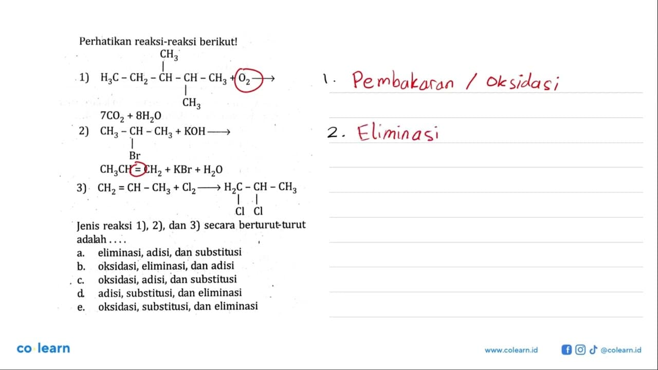 Perhatikan reaksi-reaksi berikut! Jenis reaksi 1), 2), dan