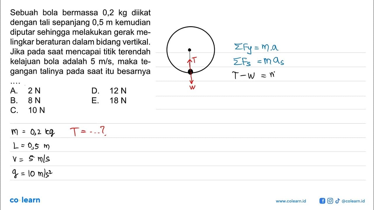 Sebuah bola bermassa 0,2 kg diikat dengan tali sepanjang