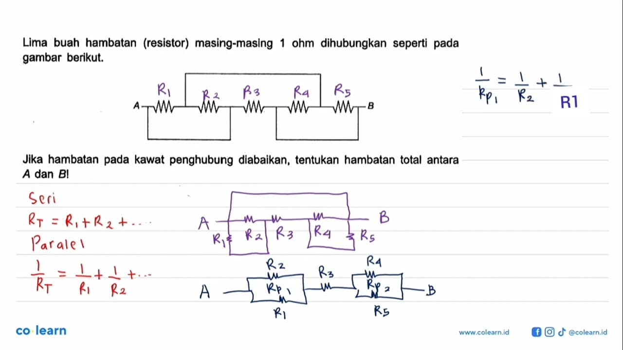 Lima buah hambatan (resistor) masing-masing 1 ohm