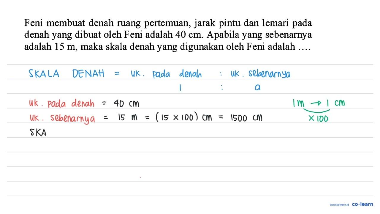 Feni membuat denah ruang pertemuan, jarak pintu dan lemari