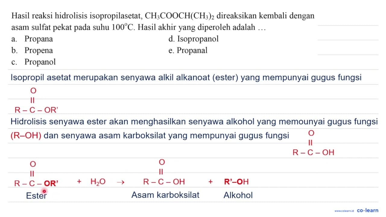 Hasil reaksi hidrolisis isopropilasetat, CH3COOCH(CH3)2