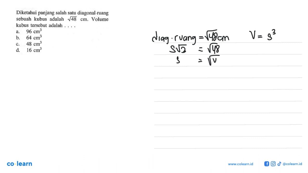 Diketahui panjang salah satu diagonal ruang sebuah kubus