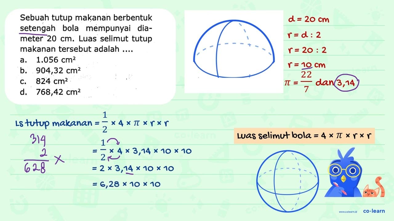 Sebuah tutup makanan berbentuk setengah bola mempunyai