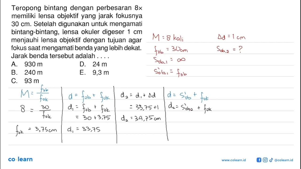 Teropong bintang dengan perbesaran 8x memiliki lensa