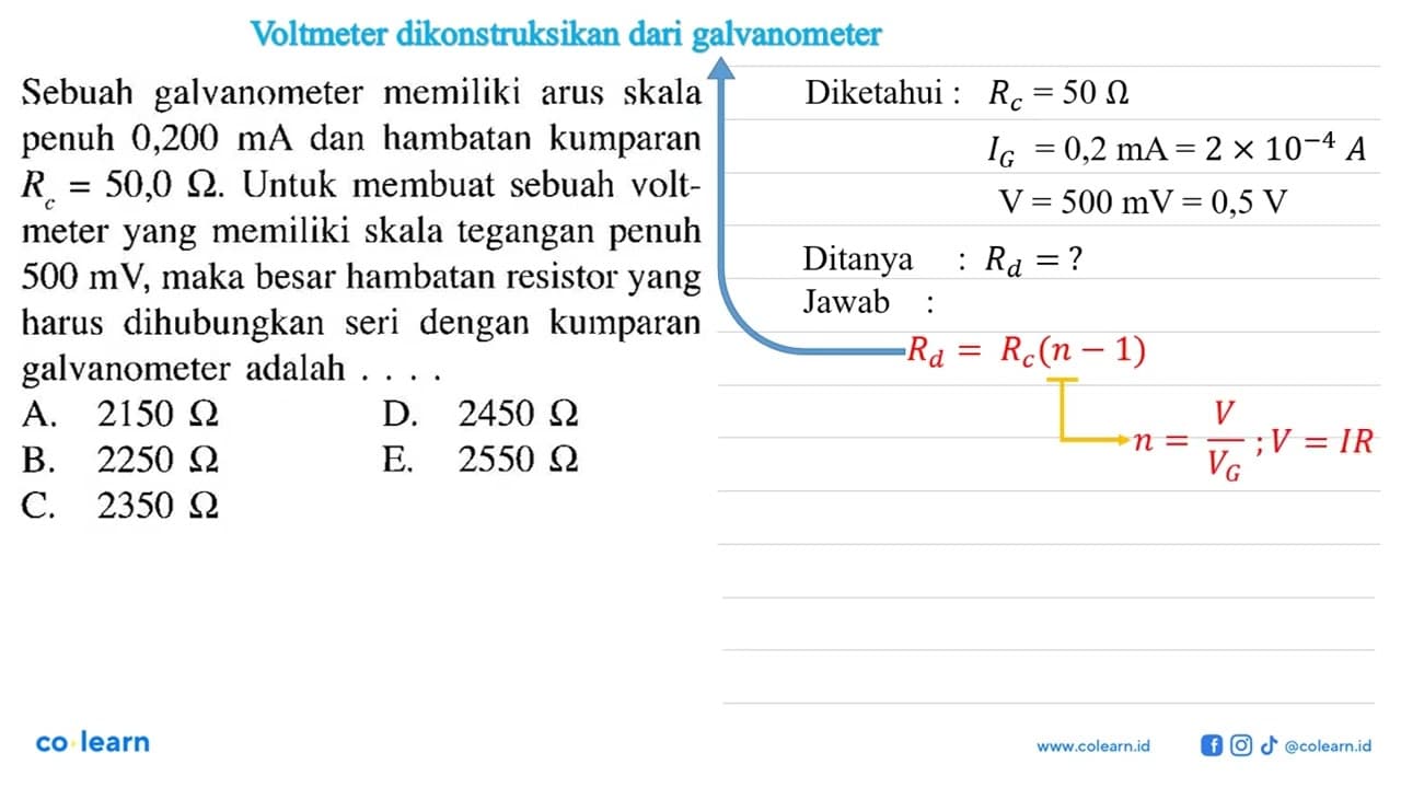 Sebuah galvanometer memiliki arus skala penuh 0,200 mA dan