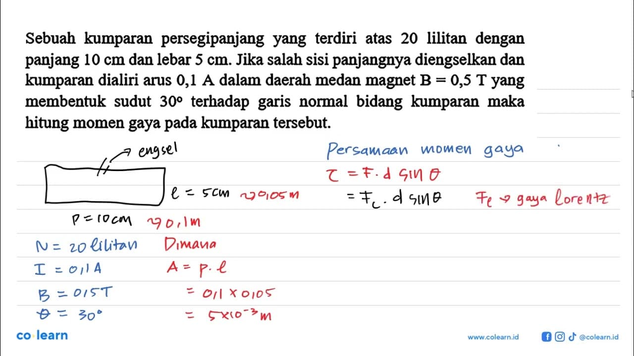 Sebuah kumparan persegipanjang yang terdiri atas 20 lilitan