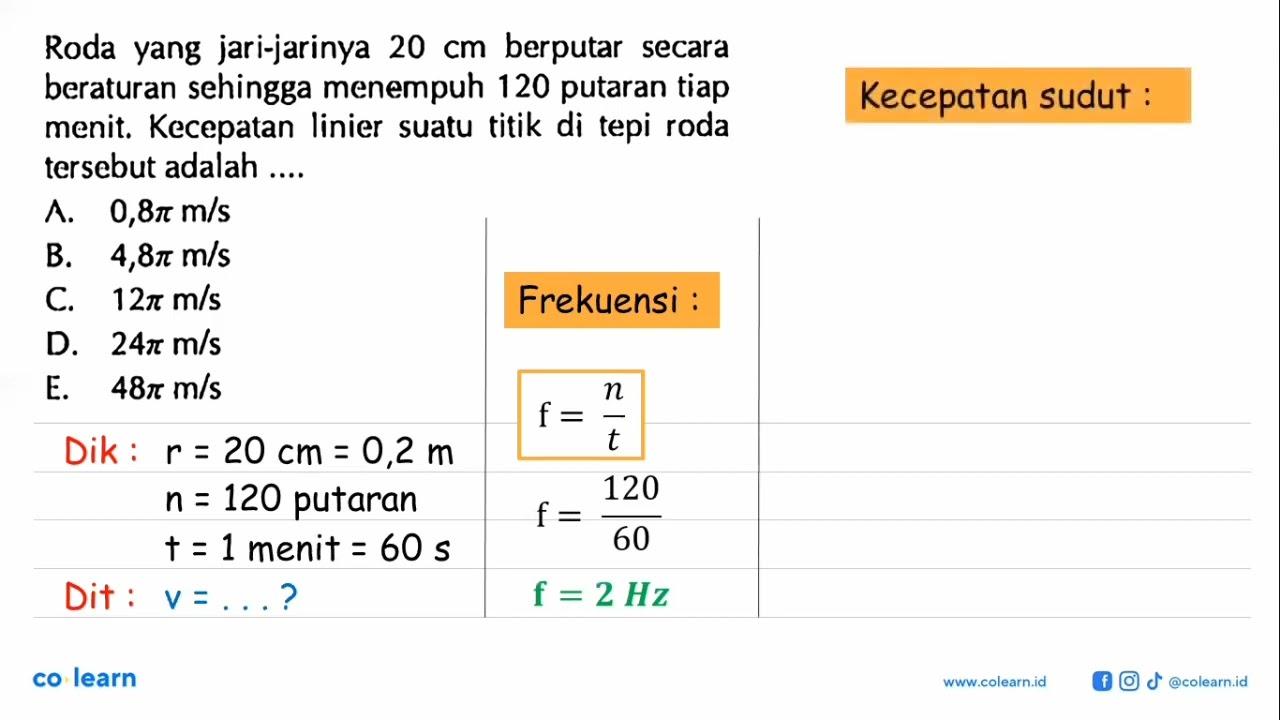 Roda yang jari-jarinya 20 cm berputar secara beraturan