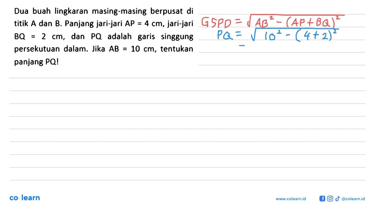 Dua buah lingkaran masing-masing berpusat di titik A dan B.