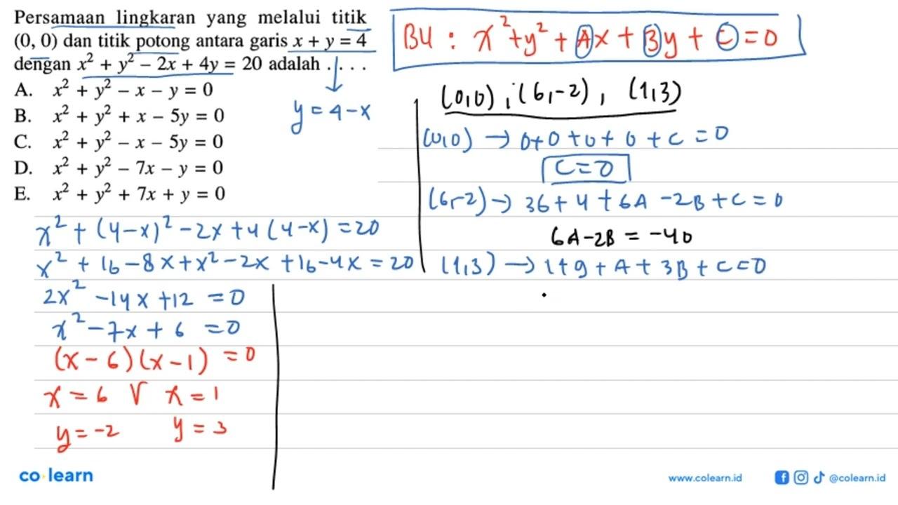 Persamaan lingkaran yang melalui titik (0,0) dan titik