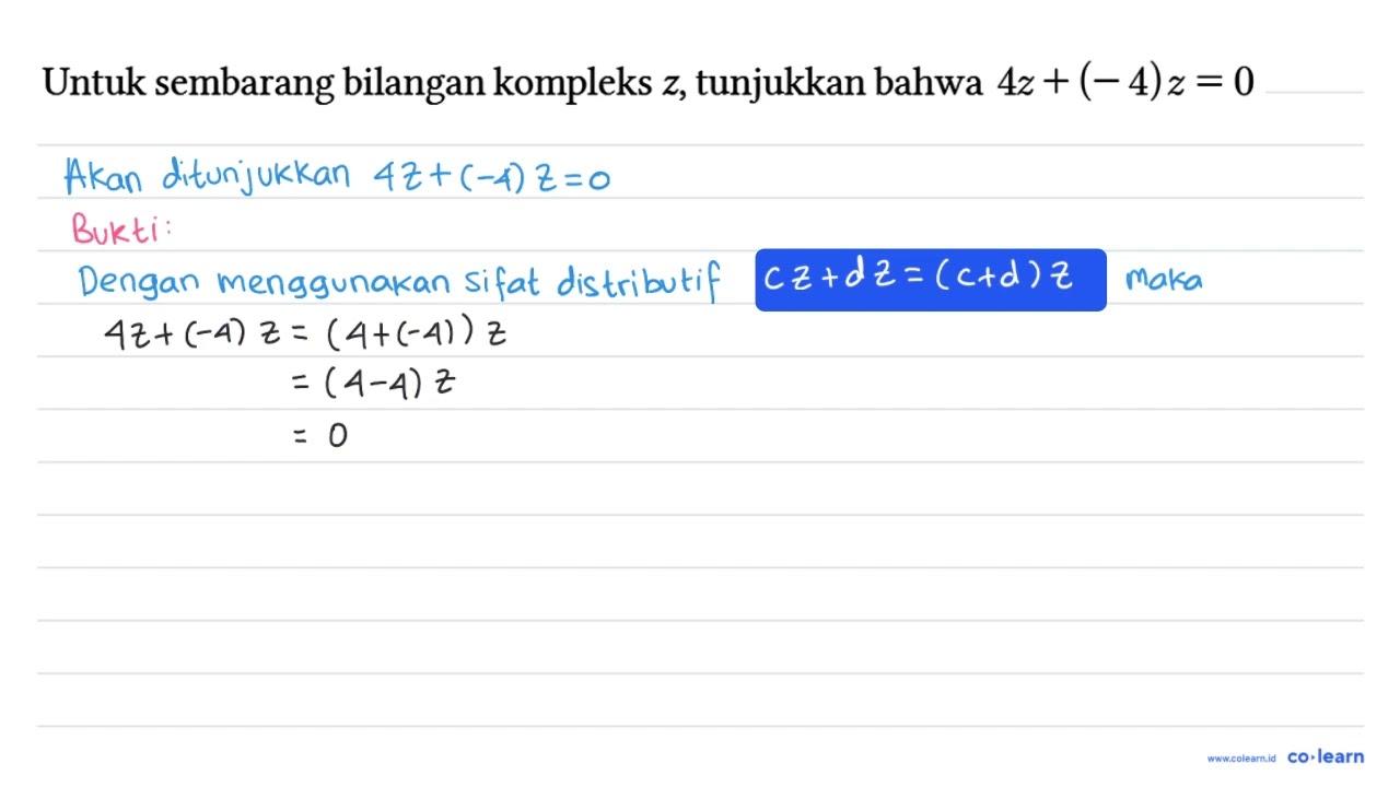 Untuk sembarang bilangan kompleks z, tunjukkan bahwa 4z +