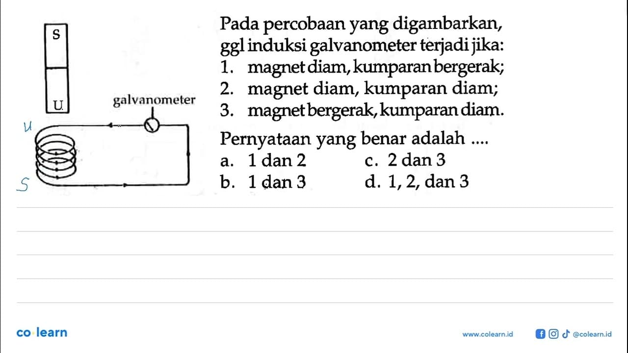 Pada percobaan yang digambarkan, ggl induksi galvanometer