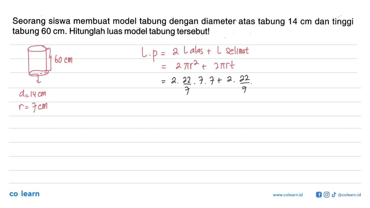 Seorang siswa membuat model tabung dengan diameter atas