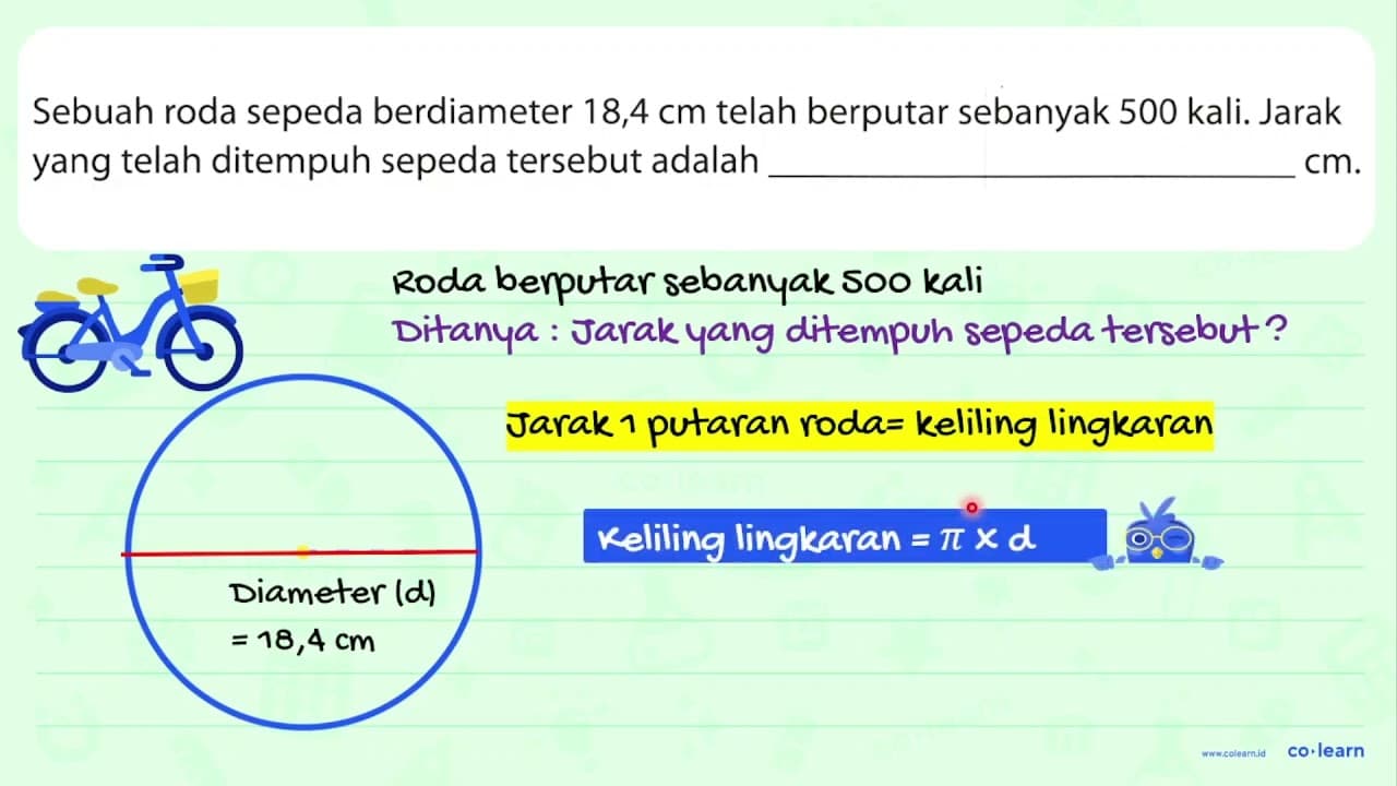 Sebuah roda sepeda berdiameter 18,4 cm telah berputar