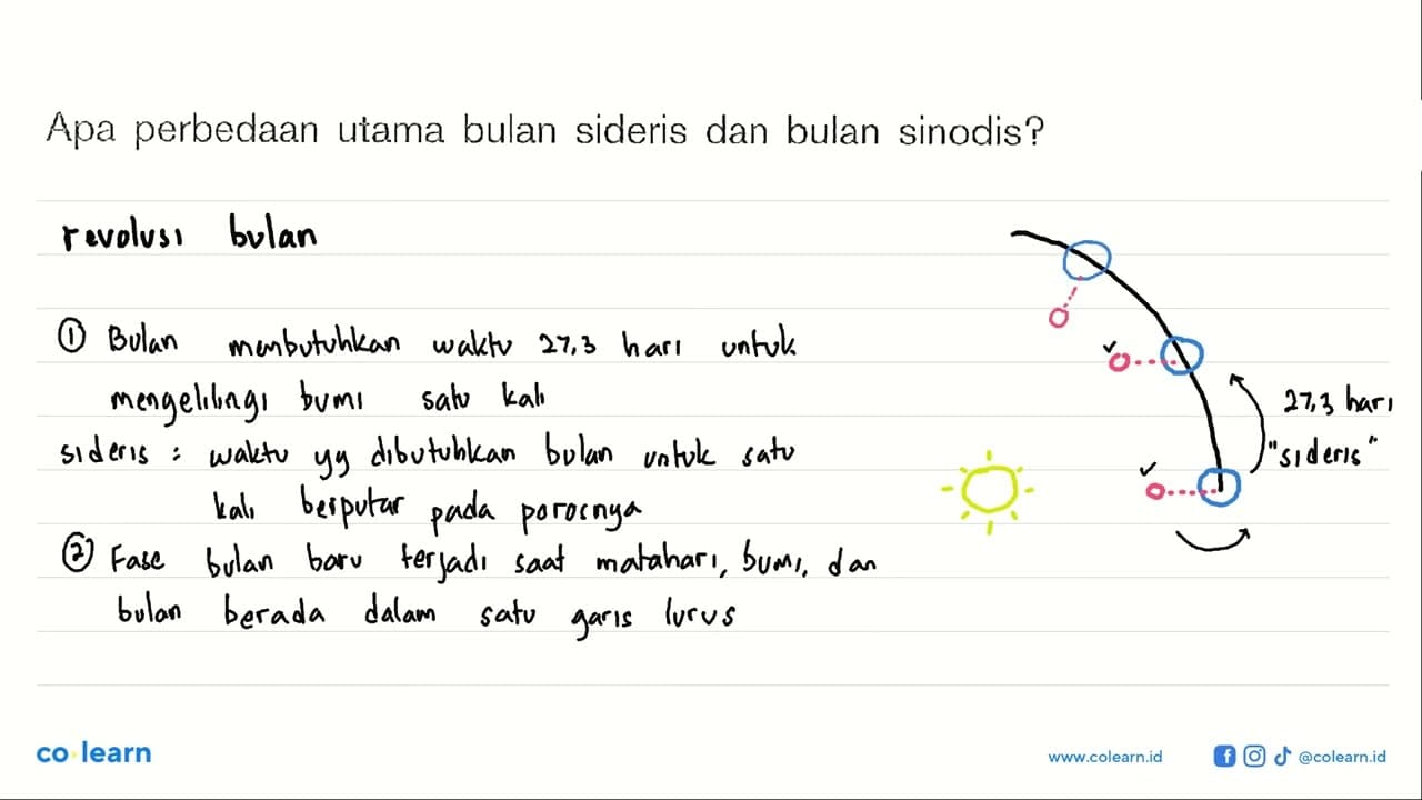 Apa perbedaan utama bulan sideris dan bulan sinodis?