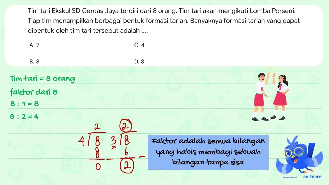 Tim tari Ekskul SD Cerdas Jaya terdiri dari 8 orang. Tim