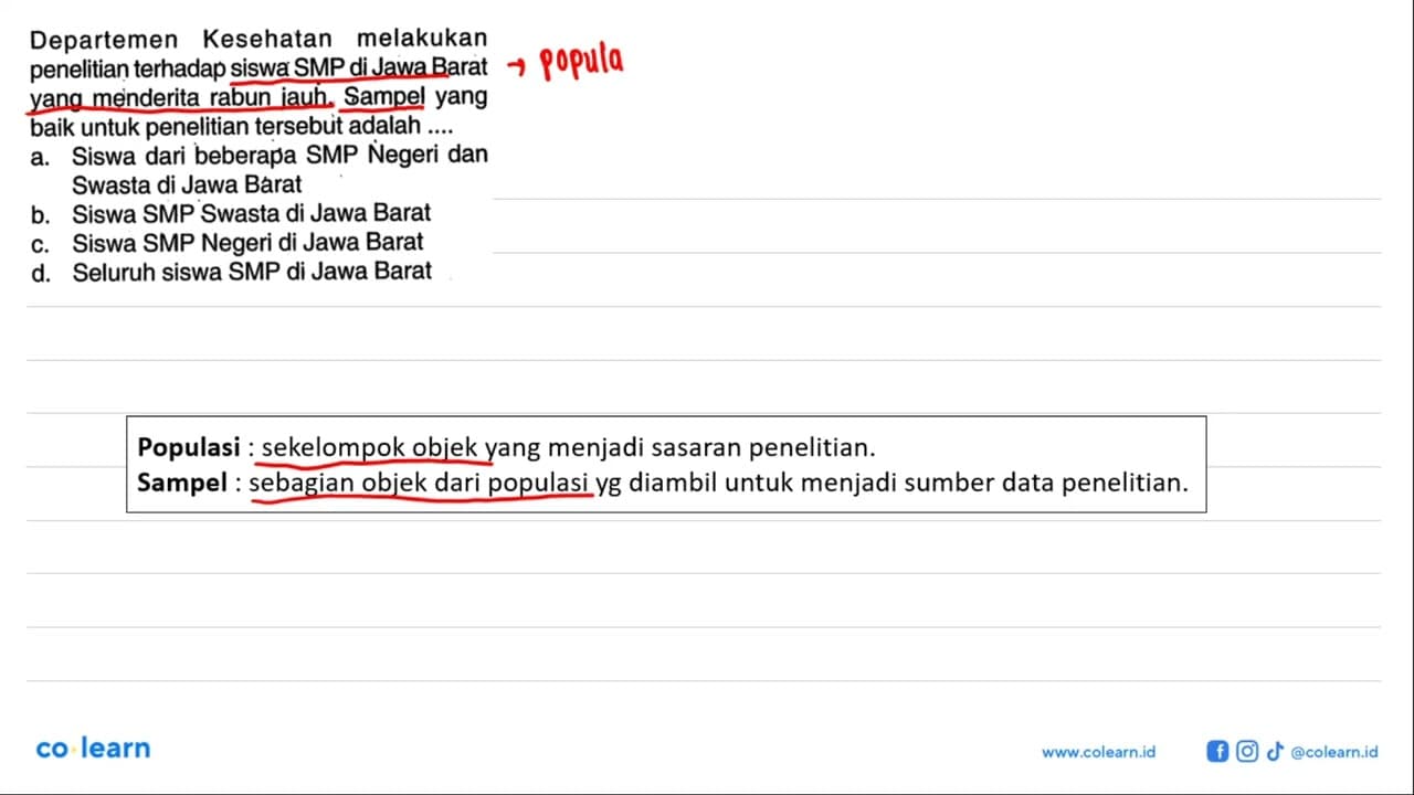 Departemen Kesehatan melakukan penelitian terhadap siswa