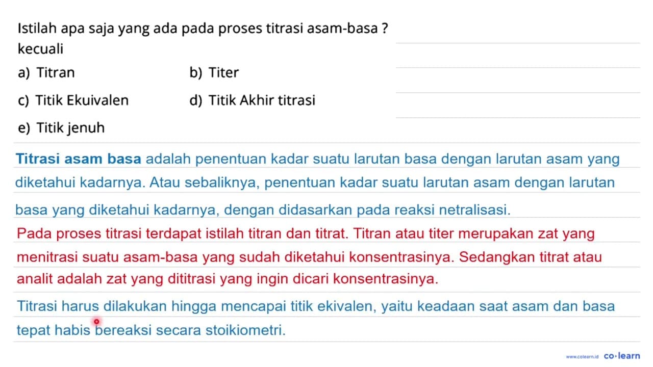 Istilah apa saja yang ada pada proses titrasi asam-basa?