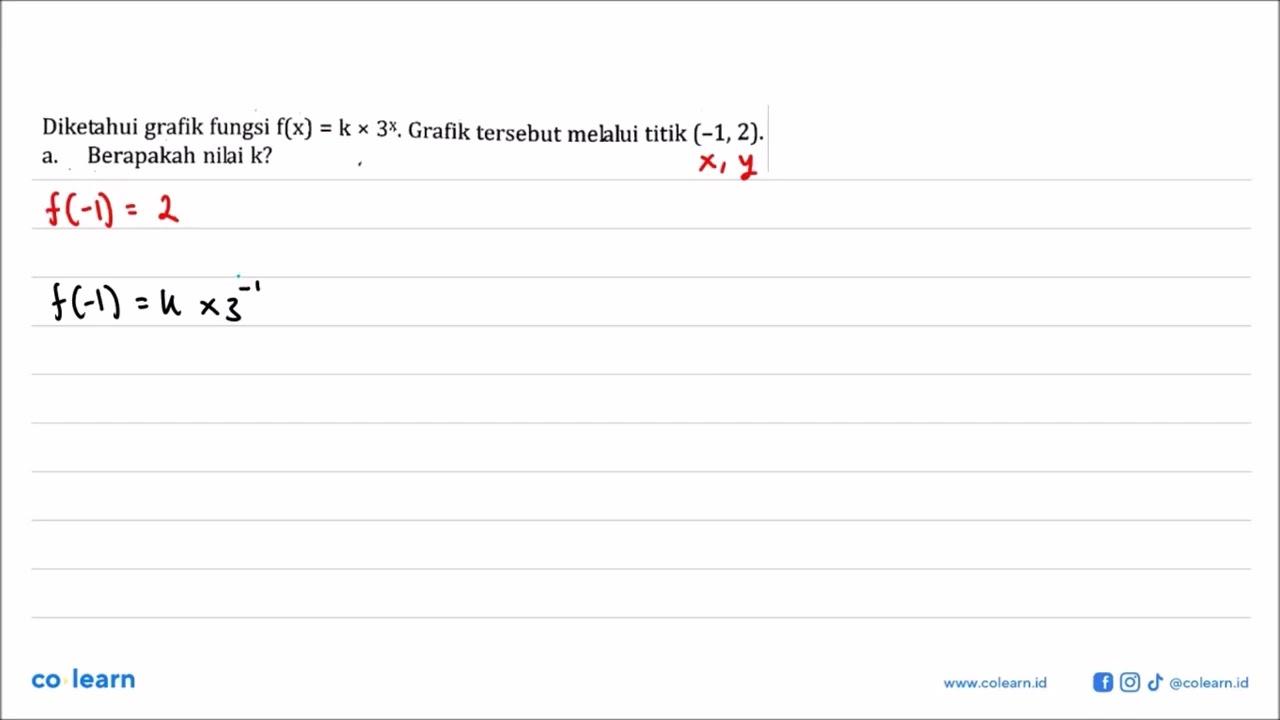 Diketahui grafik fungsi f(x) = k x 3^x. Grafik tersebut