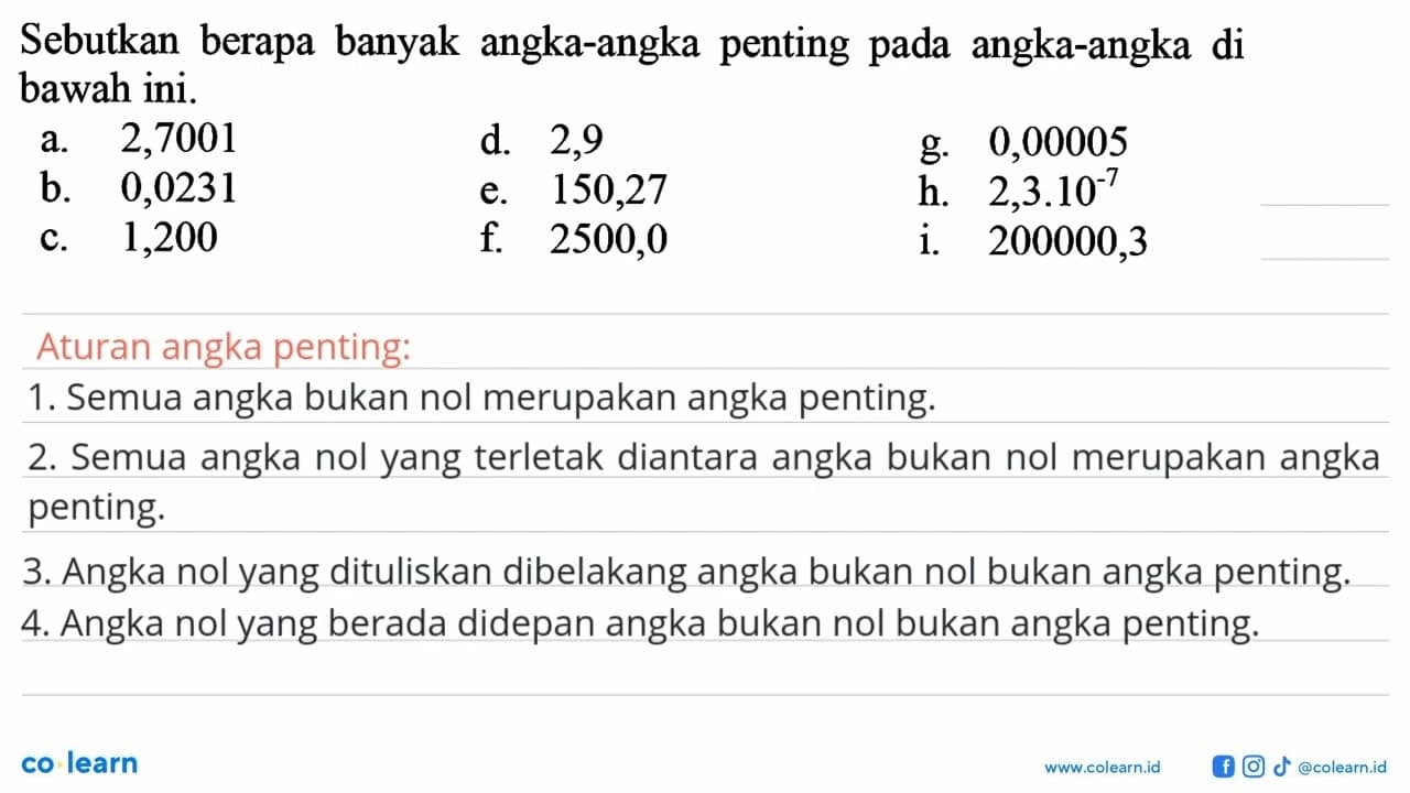 Sebutkan berapa banyak angka-angka penting pada angka-angka