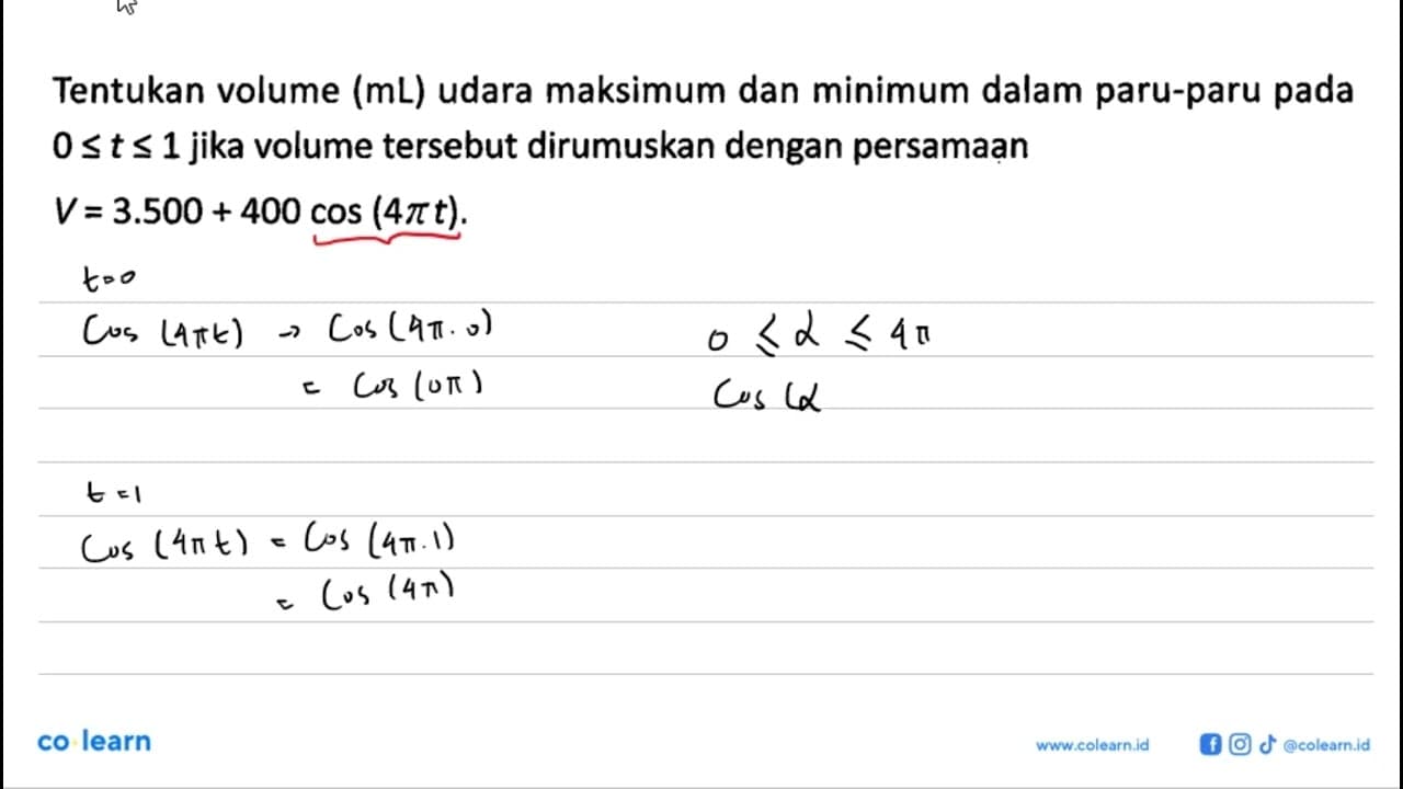 Tentukan volume (mL) udara maksimum dan minimum dalam