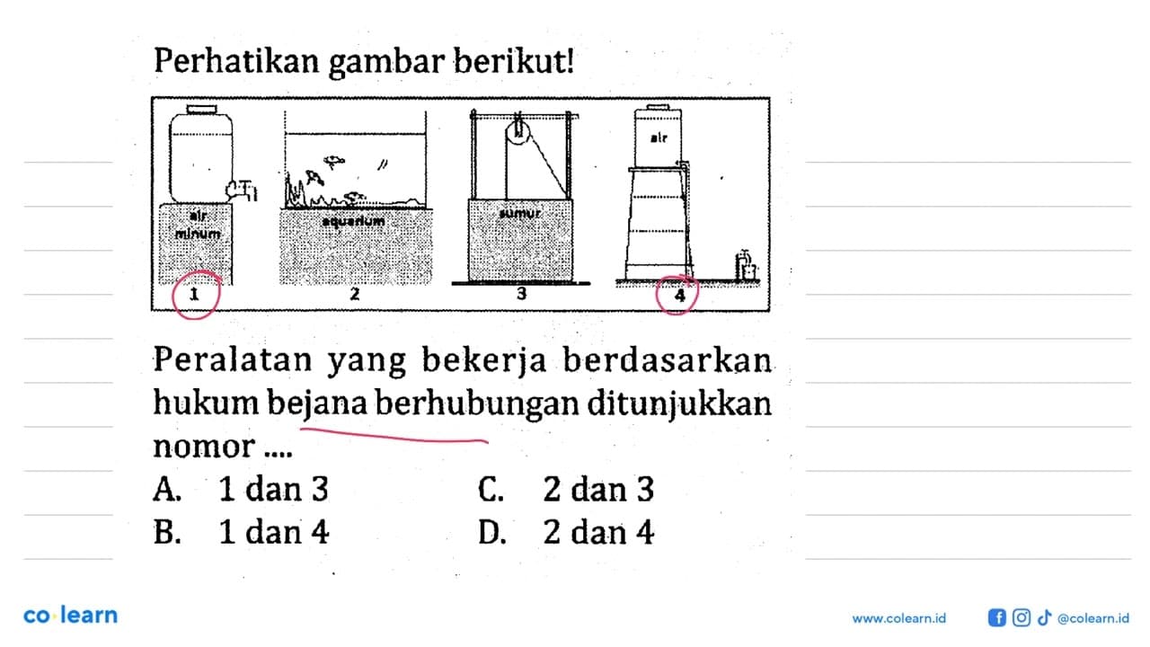 Perhatikan gambar berikut! 1 air minum 2 aquarium 3 sumur 4