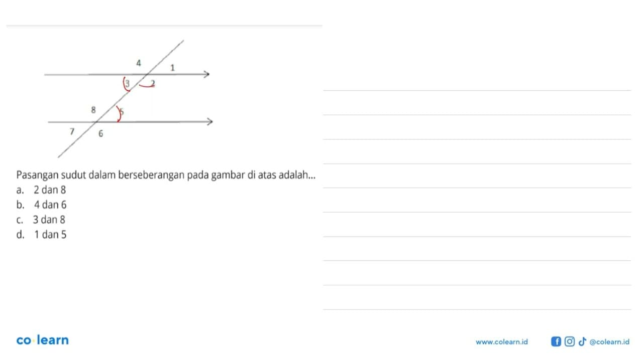 Pasangan sudut dalam berseberangan pada gambar di atas