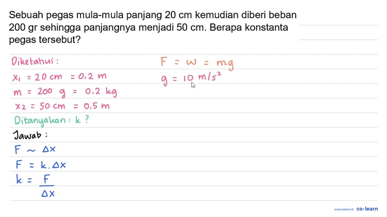 Sebuah pegas mula-mula panjang 20 cm kemudian diberi beban