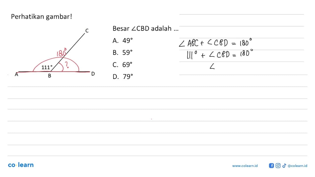 Perhatikan gambar! Besar sudut CBD adalah ... 111