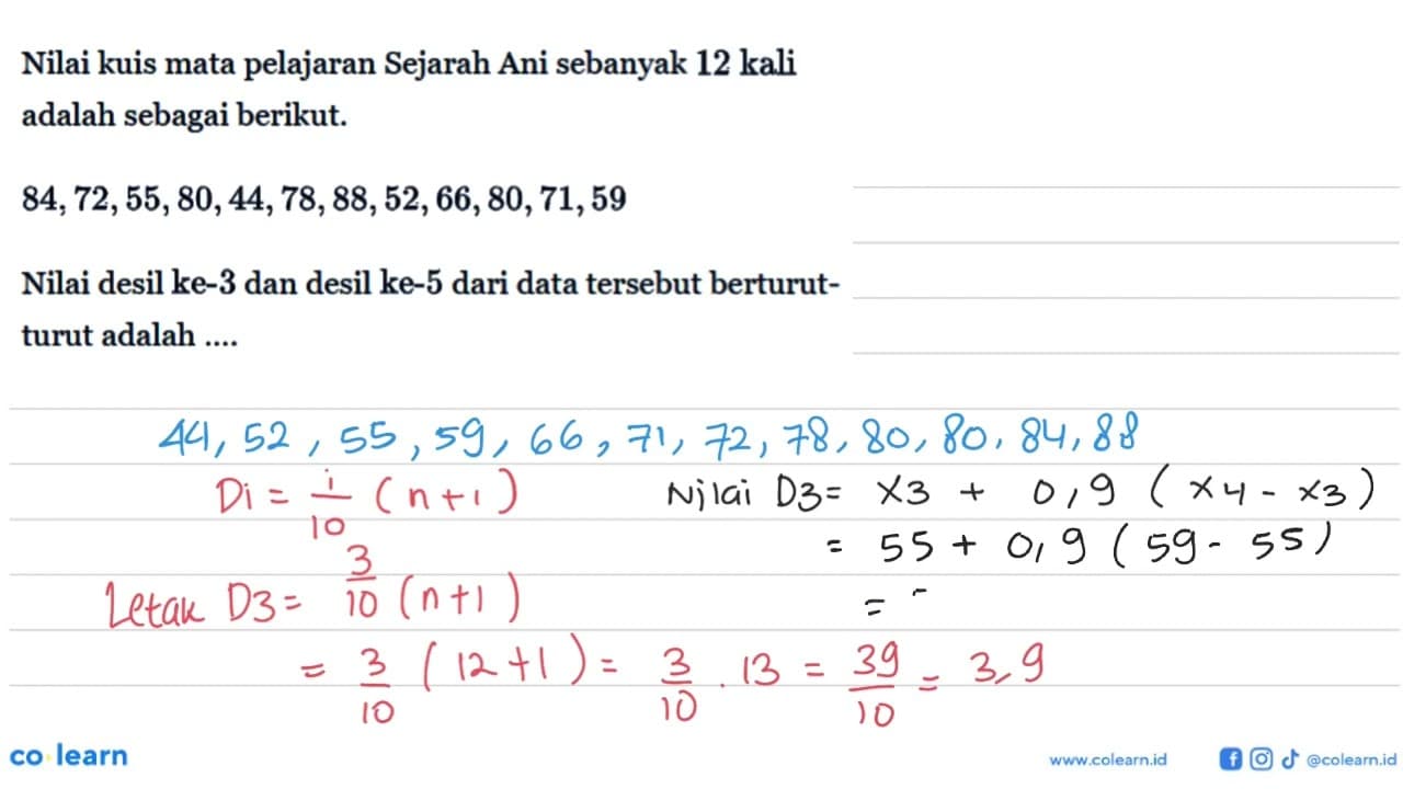 Nilai kuis mata pelajaran Sejarah Ani sebanyak 12 kali