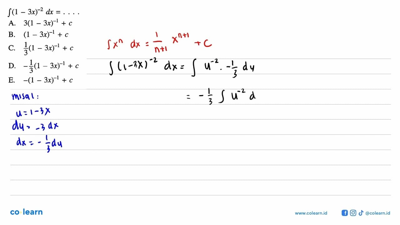 integral (1-3x)^(-2) dx= ...