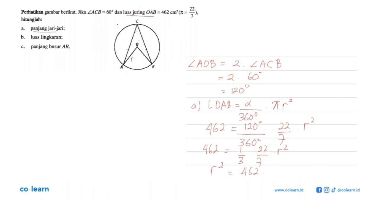 Perbatikan gambar berikut. Jika sudut ACB=60 dan luas