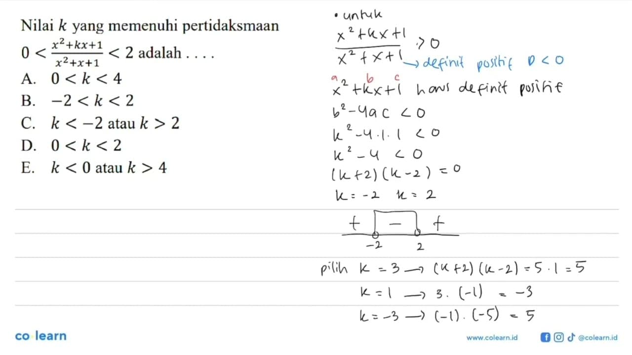 Nilai k yang memenuhi pertidaksmaan 0 <