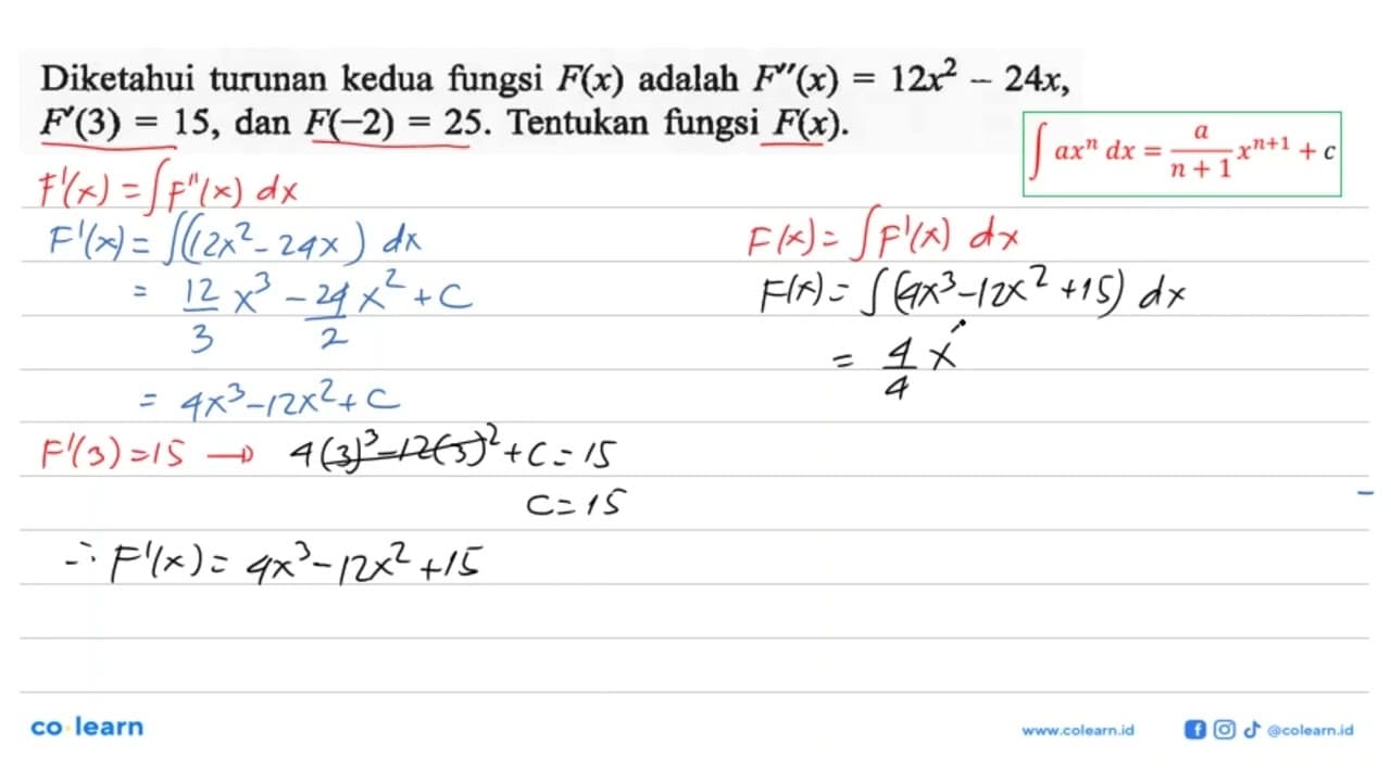 Diketahui turunan kedua fungsi F(x) adalah