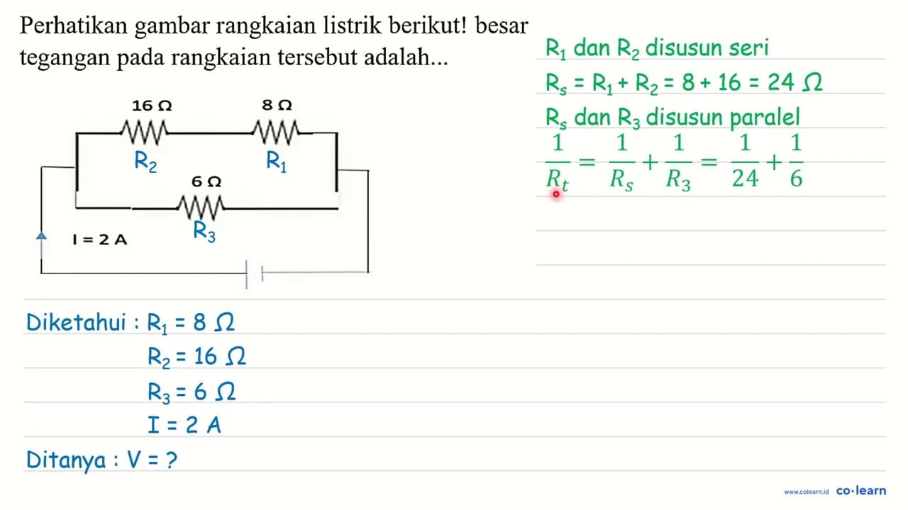 Perhatikan gambar rangkaian listrik berikut! besar tegangan