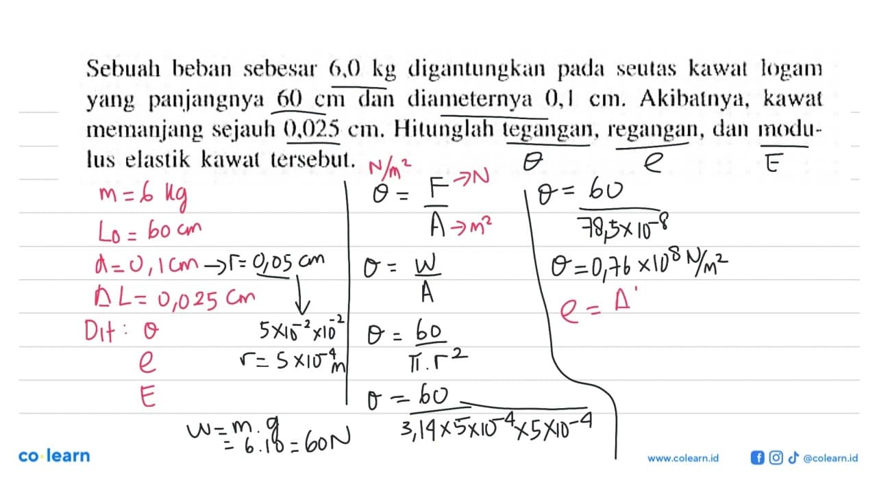 Sebuah beban sebesar 6,0 kg digantungkan pada seutas kawat