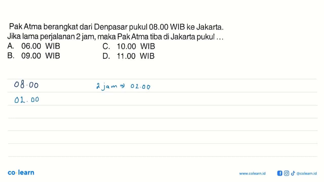 Pak Atma berangkat dari Denpasar pukul 08.00 WIB ke