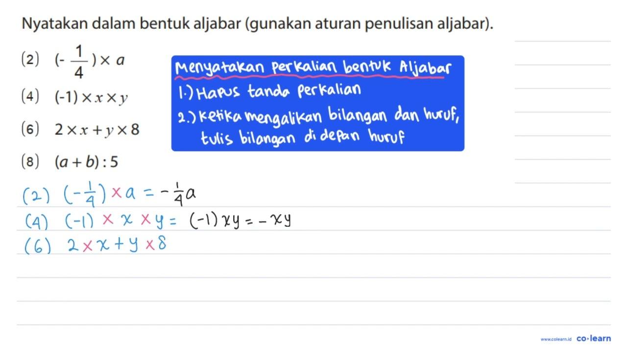 Nyatakan dalam bentuk aljabar (gunakan aturan penulisan