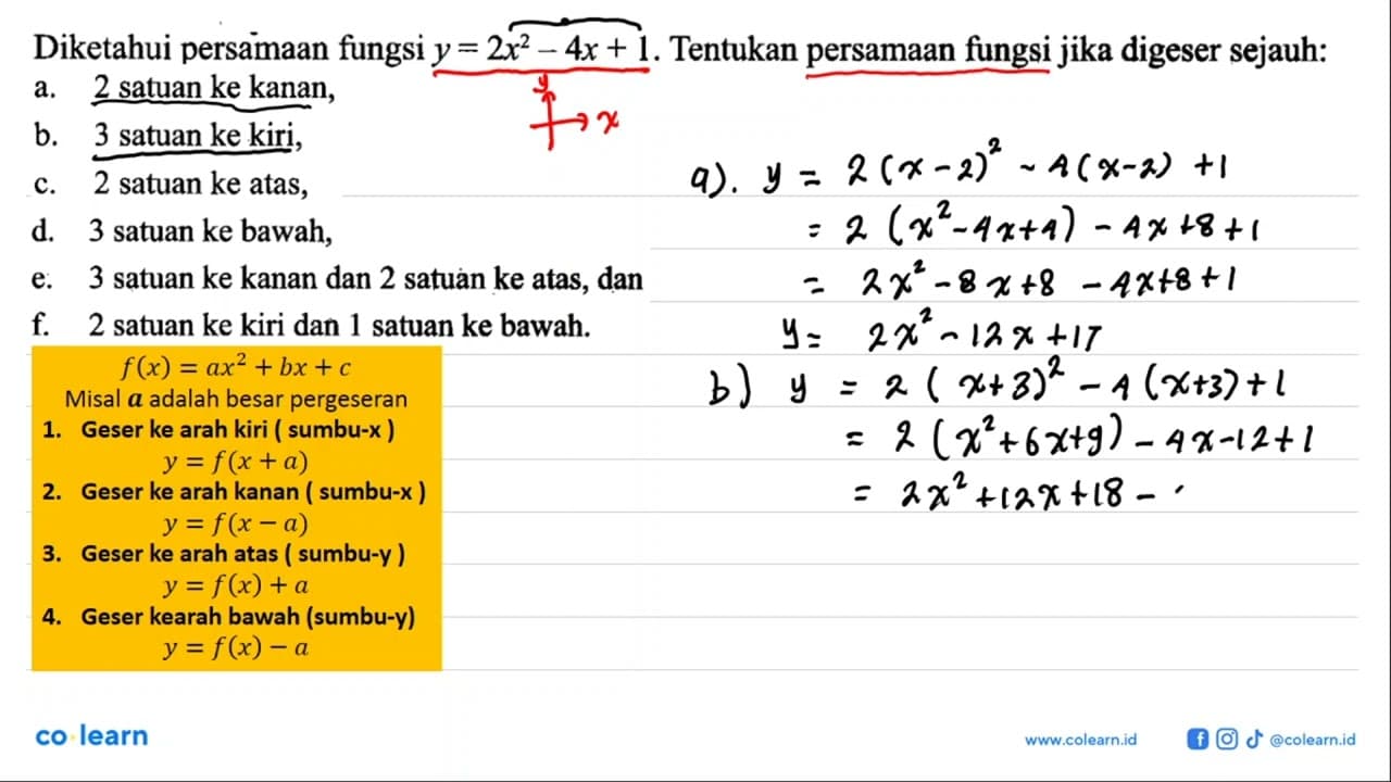 Diketahui persamaan fungsi y=2x^2-4x+1. Tentukan persamaan