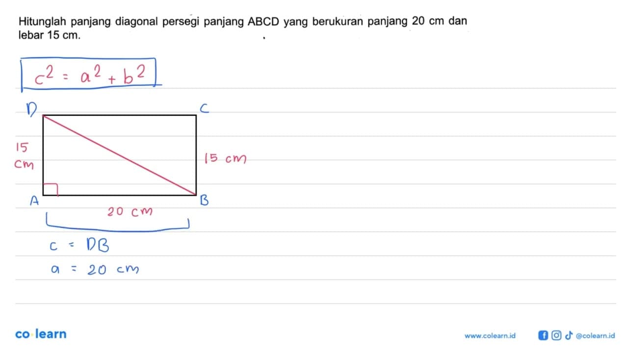 Hitunglah panjang diagonal persegi panjang ABCD yang