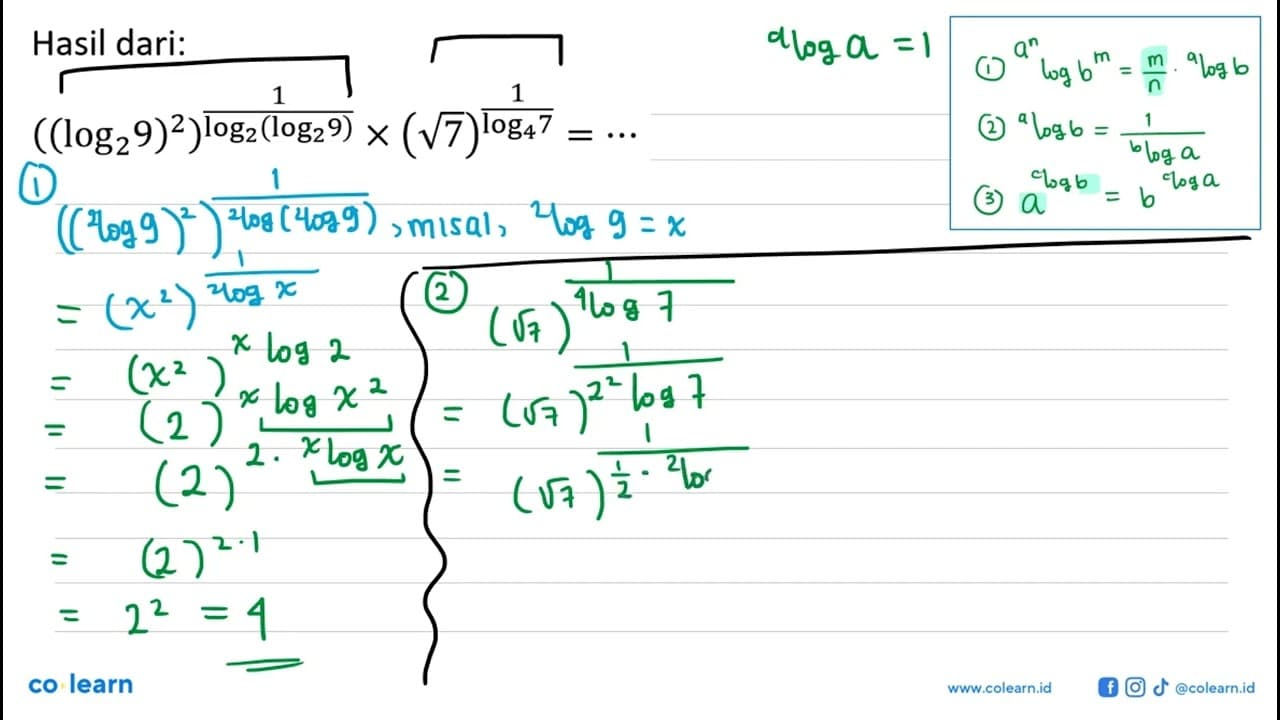 Hasil dari: ((2log9)^2)^(1/(2log(2log9))) x