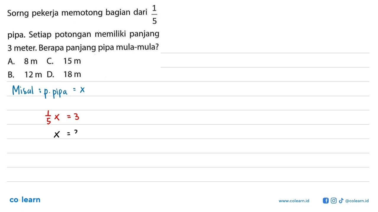 Sorng pekerja memotong bagian dari 1/5 pipa. Setiap