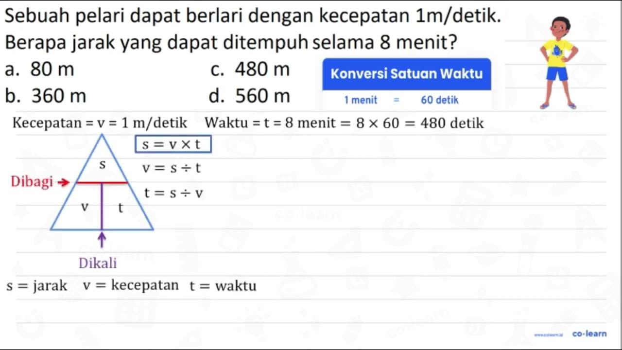 Sebuah pelari dapat berlari dengan kecepatan 1 m/detik.