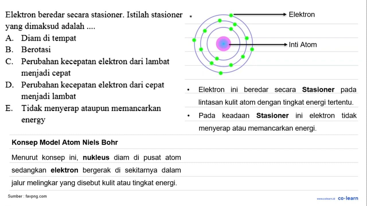 Elektron beredar secara stasioner. Istilah stasioner yang