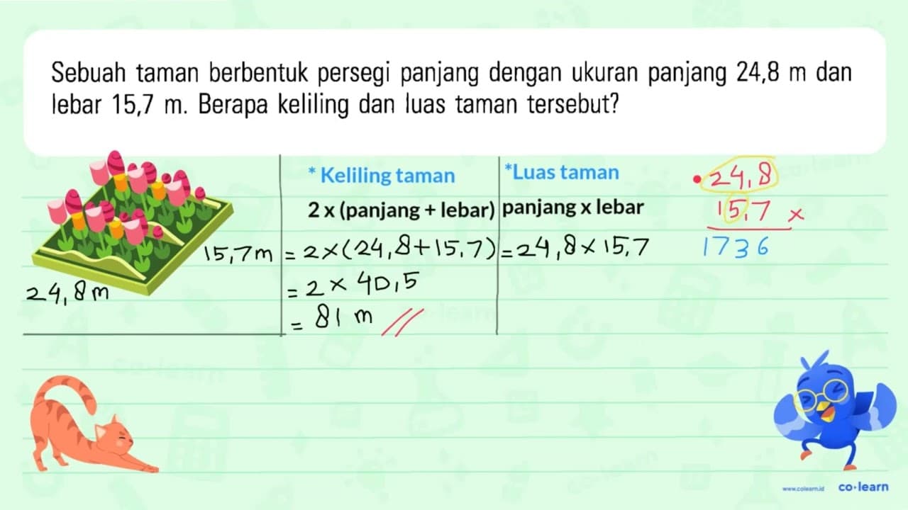 Sebuah taman berbentuk persegi panjang dengan ukuran