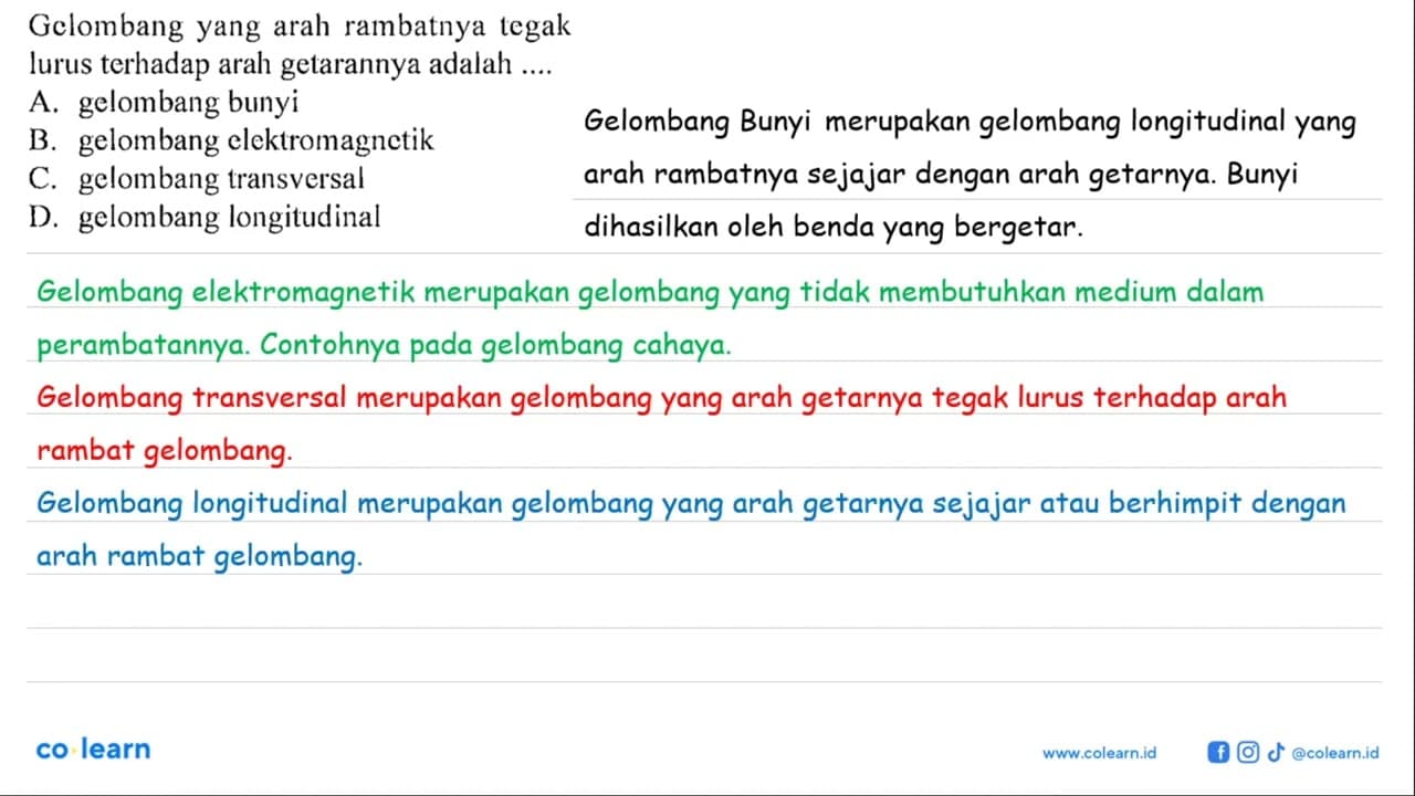 Gelombang yang arah rambatnya tegak lurus terhadap arah