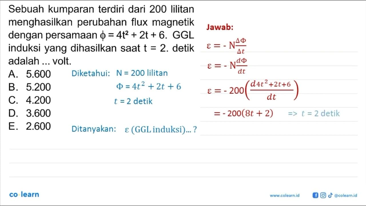 Sebuah kumparan terdiri dari 200 lilitan menghasilkan