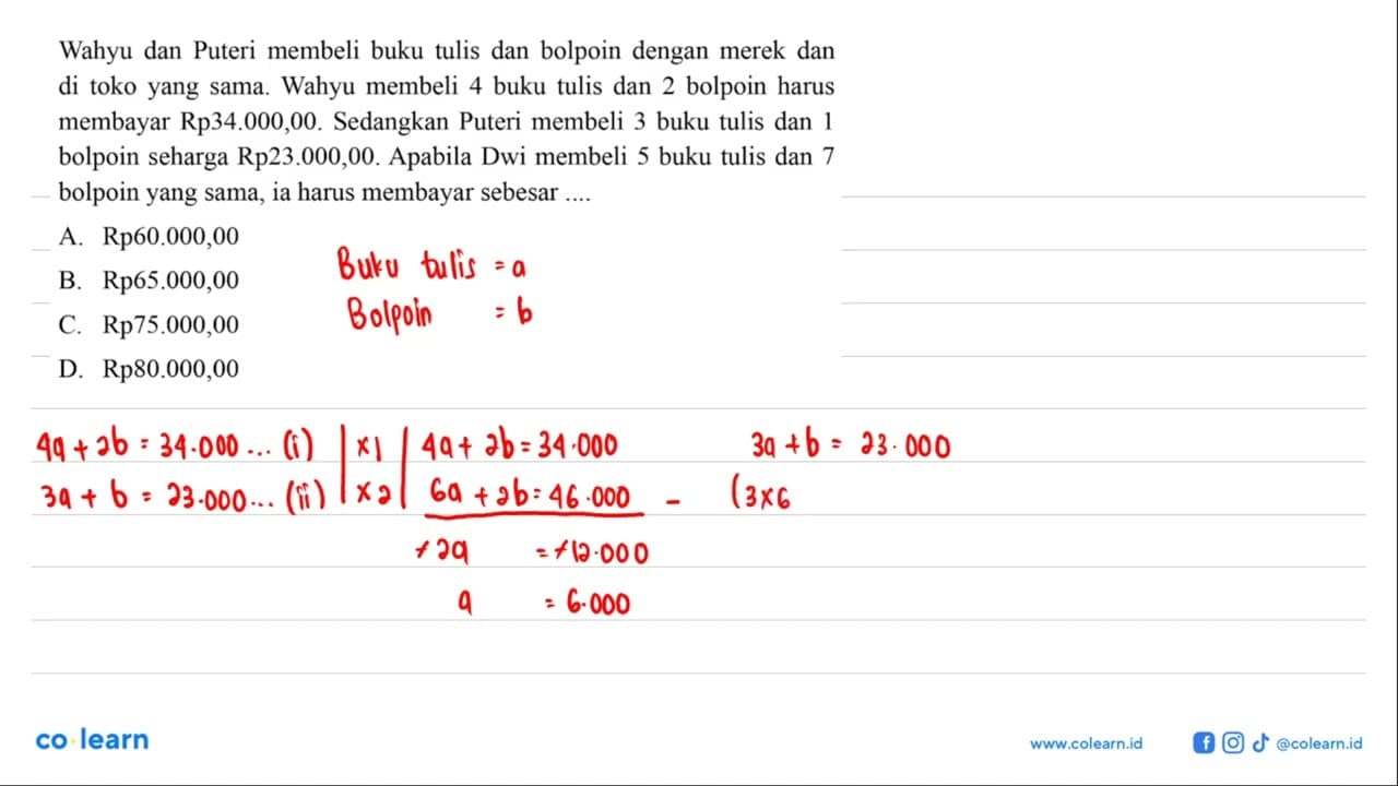 Wahyu dan Puteri membeli buku tulis dan bolpoin dengan