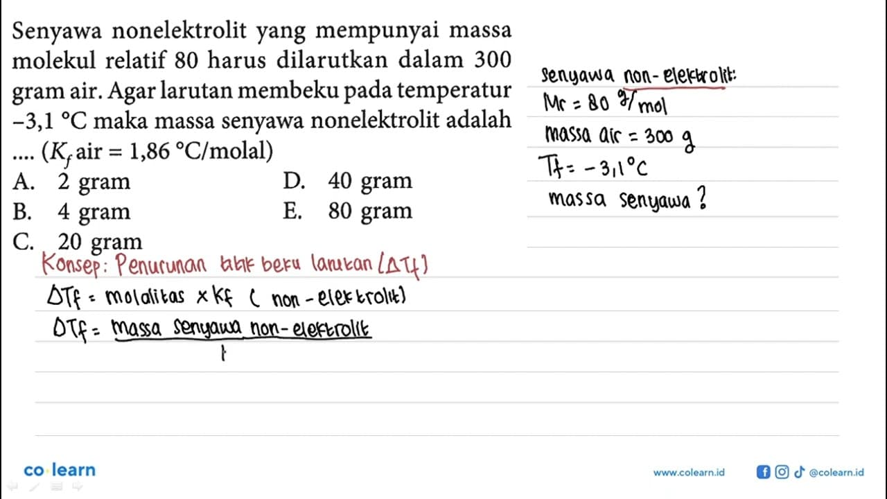 Senyawa nonelektrolit yang mempunyai massa molekul relatif