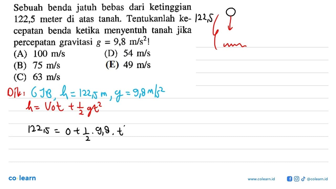 Sebuah benda jatuh bebas dari ketinggian 122,5 meter di